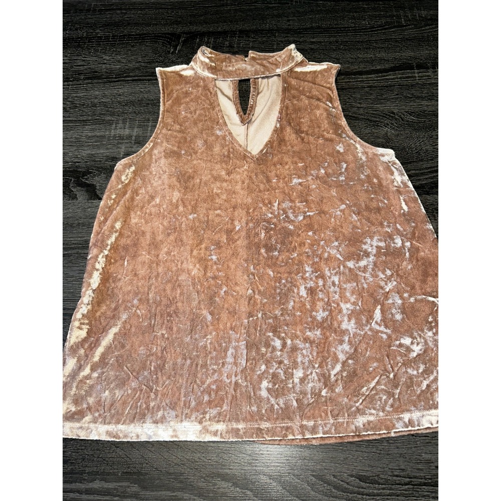 Sleeveless Velvet Top Mock Neck Cutout Blouse Tank Trendy Casual‎